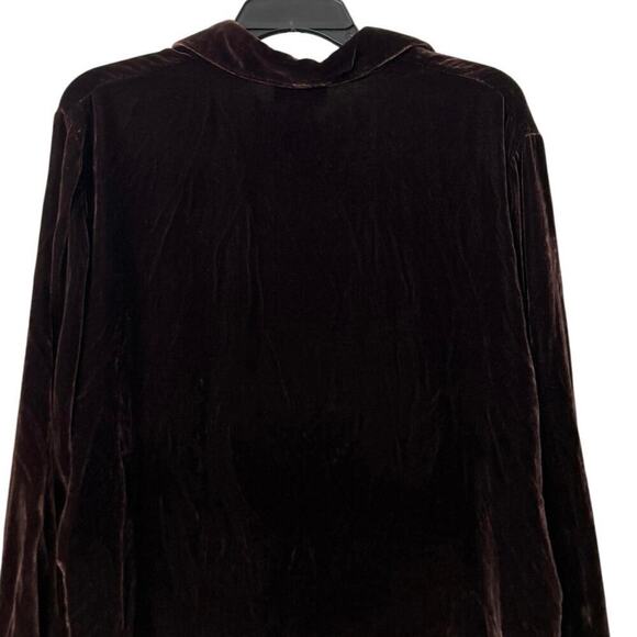 JONES & CO Vintage Silk Blend Chocolate Brown Velvet Oversized Button Down Top S - Picture 7 of 10